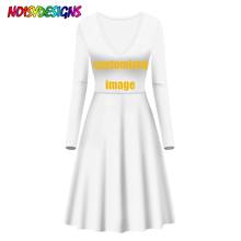 NOISYDESIGNS Autumn Ladies Long-sleeved Dress Custom Print Slim Dress Party Evening Customized Dress V-neck Long Dress Vestidos 2024 - buy cheap