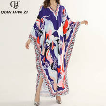 Qian Han Zi designer fashion runway maxi dress Women's bat sleeve amazing pattern Printed loose holiday long dress 2024 - buy cheap