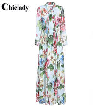 CHICLADY-Vestido largo de lujo para mujer, traje azul claro con estampado de flores, bohemio, para fiesta y vacaciones, manga larga 2024 - compra barato