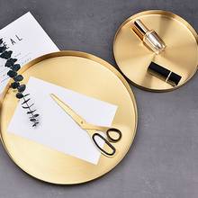 Golden Tray Round Food Jewelry Display Tray Stainless Steel Ring Necklace Storage Pan Luxury Home Tea Tray Organizer 2024 - buy cheap