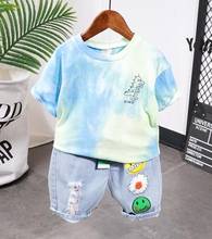 Одежда для мальчиков летний комплект одежды для малышей с динозавром футболка джинсовые шорты комплект детской одежды, спортивный костюм комплект детской одежды От 2 до 7 лет 2024 - купить недорого