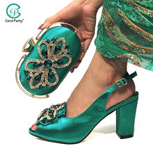 Lançamento de sapatos de festa de casamento femininos italianos, design nigeriano, sapatos e bolsa para festa de casamento, com cristal brilhante em cor verde, novo, 2020 2024 - compre barato