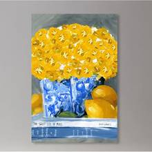 Lienzo Hd con estampado de flores para decoración del hogar, pintura de florero azul, amarillo, póster, imagen artística de pared para dormitorio, Modular, sin marco 2024 - compra barato