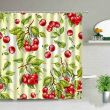 Cortina de ducha de cereza roja, cortina colgante de tela impermeable con gancho para decoración de bañera, limón, manzana, pino, fruta de baño 2024 - compra barato