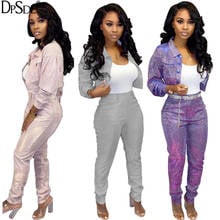 DPSDE Autumn Pink Casual Streetwear Two Pieces Set Women Turn Down Collar Full Sleeve Top New Tall Waist Bodycon Long Pants 2024 - buy cheap