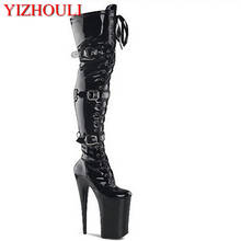 20cm Front Platform High-Heeled Shoes Tall Boots Buckle Strap Round Toe Boots Dancer So Sexy 8 Inch Buckle Thigh High Boots 2024 - buy cheap