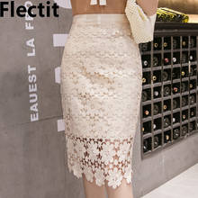 Flectit Lace Skirt With Floral Cutwork Embroidery High Waist Midi Pencil Skirt Elegant Summer Skirt Women Saia * 2024 - buy cheap