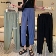 Pants Women Solid Simple Ankle-Length Summer New Casual Loose Chic Students Elastic Waist Fashion Sweet Elegant Leisure Trendy 2024 - buy cheap