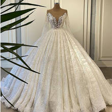 2022 Romantic Sequins Lace Ball Gown Wedding Dresses Sexy Illusion Tulle Long Sleeve Wedding Gowns Vestido De Noiva 2024 - buy cheap