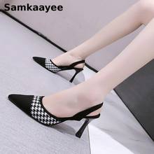 Size 35-40 Womens Sandals Summer Female Platform 6.5cm Thin Heel Shoes Pumps Houndstooth Ladies Pointed Toe Sexy Sandalias y30 2024 - buy cheap