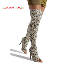 Fashion Winter Snake Prints Over The Knee Boots Women 2020 Sexy Lady Peep Toe Sandals Boots Long Stretch Thigh High Heels Boots 2024 - buy cheap
