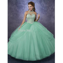 Vestidos baratos de quinceañera, vestido de baile, halter, tule, apliques, frisado, sweet 16 2024 - compre barato