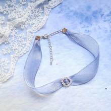 Gargantilla de encaje azul romántica con diamantes de imitación, Collares largos sexys redondos con lazo para mujeres y niñas, Collares nuevos de moda FS06 2024 - compra barato