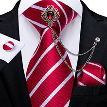 Classic White Striped Red Ties For Men 8cm Width Business Wedding Neck Tie Handkerchief Brooch Set Men Gift Gravatas DiBanGu 2024 - buy cheap