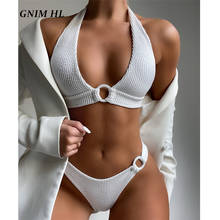 GNIM Sexy Halter Swimwear Women Bandage Bikini Set 2021 Summer Solid Brazilian Swimsuit Female 2 Pieces High Cut Bather Suit New 2024 - buy cheap