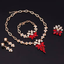 Conjuntos de joyería de Dubái para mujer, collar rojo de cristal blanco, pendientes, anillo, pulsera, joyería de fiesta nupcial 2024 - compra barato