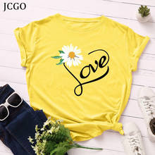 JCGO-Camiseta de verano para mujer de talla grande 5XL, camisetas de algodón con estampado de flores y corazones para mujer, camisetas informales de manga corta de gran tamaño 2024 - compra barato