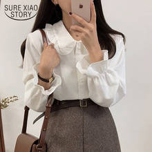 Blusas femininas para outono e inverno com babados, cardigã com manga comprida, estilo coreano, blusa solta elegante para escritório 11684 2024 - compre barato