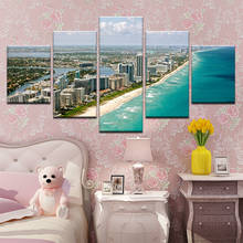 Pintura en lienzo de Miami, impresiones de arte de pared, decoración del hogar, imagen de playa de ciudad personalizada, 5 paneles para marco Linving 2024 - compra barato