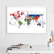 Map of The World Poster Jointed with Countries Flags Canvas Art Prints Creative Map Painting Wall Picture Living Room Home Decor 2024 - buy cheap