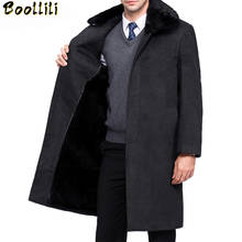 Boollili Long Trench Coat Men Brand-Clothing Real Rabbit Fur Turn-Down Collar Men's Winter Jacket Men Overcoat Black Men's Coats 2024 - buy cheap