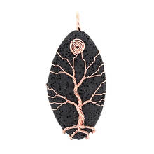 KFT Natural Lava Rock Stone Tree of Life Pendant Rose Gold Color Wire Wrapped Horse Eye Shape Pendant Jewelry 2024 - buy cheap