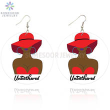 SOMESOOR Unbothered Black Lady Hoops African Wooden Drop Earrings Both Sides Print Vintage Wood Dangle Jewelry For Women Gifts 2024 - buy cheap