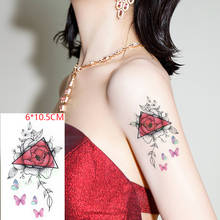 Tatuagem adesiva temporária para mulheres e homens, adesivo de borboleta, rosa vermelha, sensual, flores, folhas, arte corporal, flash, tatuagem falsa para mulheres 2024 - compre barato