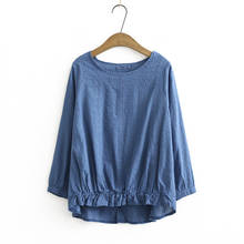Blusa de manga comprida feminina plus size, branco, rosa, azul, algodão, bordado, floral, tops, blusas vintage 2024 - compre barato