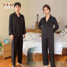 HNMCHIEF Couple Pajamas Set Plaid Pajama Suit Satin Silk Pyjama Sets Couple Sleepwear Men & Women Casual Home Clothing Lovers 2024 - buy cheap