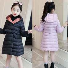 Girls Winter Long Jackets Down-cotton Padded Hooded Coat Slim Waist Belt Warm Outerwear 4-12years Princess Kids Parka Clothes 2024 - buy cheap