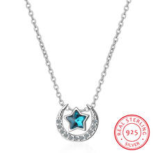 Moda quente deslumbrante azure lua estrela zircônia colar para mulher 925 prata esterlina colar S-N278 2024 - compre barato