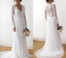 Simple Lace Boho Pregnant Wedding Dresses Long Sleeve V Neck Sweep Train Chiffon Bridal Gown Plus Size Beach Wedding Gown 2024 - buy cheap