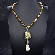 GuaiGuai-collar chapado en oro para mujer, cadena con estilo, azul, Larimar, Perla blanca de agua dulce, colgante para mujer 2024 - compra barato