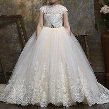 Vestidos da menina de flor para o casamento pura renda applique voltar meninas pageant vestidos de princesa 2024 - compre barato