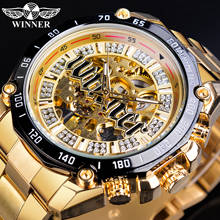 Winner Golden Stainless Steel Mens Diamond Display Luxury Brand Mechanical Watch Skeleton Top Brand Luxury Automatic Male Clock 2024 - buy cheap