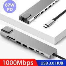 HUB USB tipo c a HDMI 4K, adaptador de base Thunderbolt3, tarjeta de carga PD, concentrador 8 en 1 para Macbook Pro, Puerto divisor tipo C 2024 - compra barato