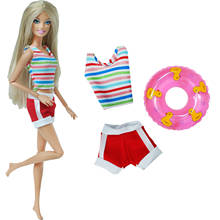 Bañador de moda para muñeca Barbie, ropa deportiva para fiesta en la playa, Bikini + 1x boya de natación rosa, cinturón salvavidas, accesorios para muñeca, 2 unids/lote 2024 - compra barato