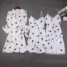 Women's 2-4 Pieces Pajamas Sets Print Emulation Silk Satin Pyjama Women Sleepwear Sets Spring Summer Autumn Homewear Nightwear 2024 - buy cheap