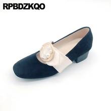 Black Thick Pumps Fur Chunky Cheap Square Toe Slip On Metal Mary Janes Women Shoes Block Suede Size 33 Medium Heels Pink Pearl 2024 - buy cheap