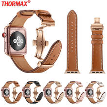 Leather Band for Apple Watch Series 5 4 44mm 40mm Rose gold Butterflyclasp Strap Watchband iWatch 3/2/ 42mm 38mm High quality 2024 - buy cheap