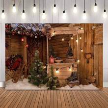 Photography backdrop rustic wood house background for photo studio Christmas tree light skates photocall photophone 2024 - buy cheap