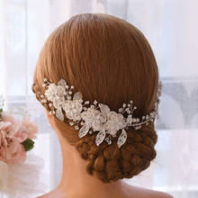 SLBRIDAL Handmade Silver Color Crystal Rhinestones Pearls Flower Leaf Wedding Headband Bridal Hair Accessories Women Jewelry 2024 - buy cheap