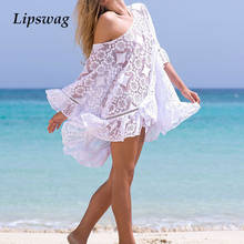 Women Sexy Mesh Beach Dress White Knitting Tassel Bathing Suit Hollow Out Ruffle Backless Bikini Sunscreen Cover Up Swimwear 2024 - buy cheap
