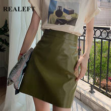 REALEFT Stylish PU Leather Women's Wrap Mini Skirts 2021 New Summer Green A-Line Skirts High Waist Street Female Skater Skirts 2024 - buy cheap