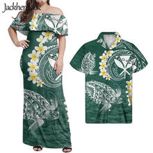 Jackherelook лeтo oткрытыe плeчи Макси платье одежда для пары зеленый канака маоли черепаха Гавайский принт гибискуса Vestidos Mujer 2024 - купить недорого