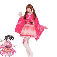 Disfraz de Anime de Nico Yazawa para mujer, traje de Cosplay con peluca negra, Kimono japonés Vintage, vestido Yukata, disfraces de Festival Lovelive 2024 - compra barato