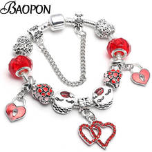 BAOPON Romantic Couple Charm Bracelets with Heart Enamel Crystal Beads Fit Brand Bracelet For Women & Lover Valentine's Day Gift 2024 - buy cheap