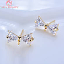 (110)6PCS 12x6MM 24K Gold Color Brass with White Zircon Bow Stud Earrings High Quality Diy Jewelry Findings Accessories 2024 - buy cheap