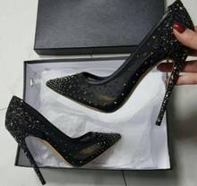 Zapatos de tacón de aguja con cristales ostentosos para mujer, calzado Sexy elegante de malla negra, para fiesta y boda, talla grande 45, última moda 2024 - compra barato